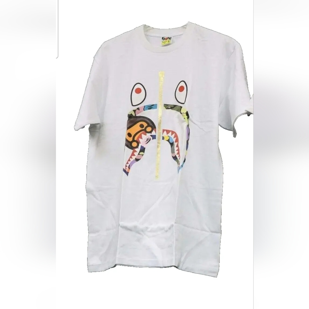 New BAPE Shark T-shirt Multicamo x White A Bathing Ape Size Large Shirt Men's